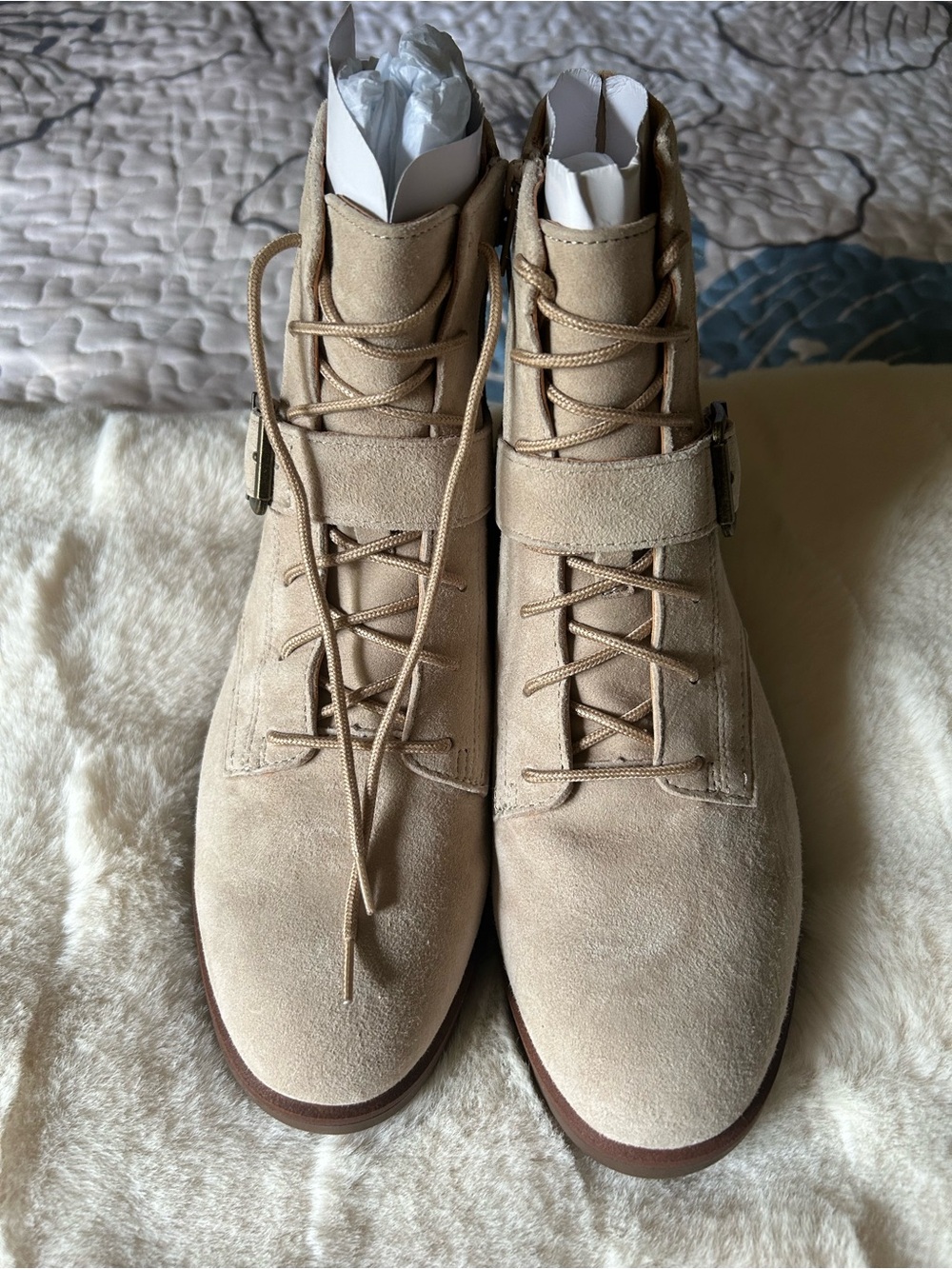Vionic Women's Beige Suede Lace-Up Ankle Boots New